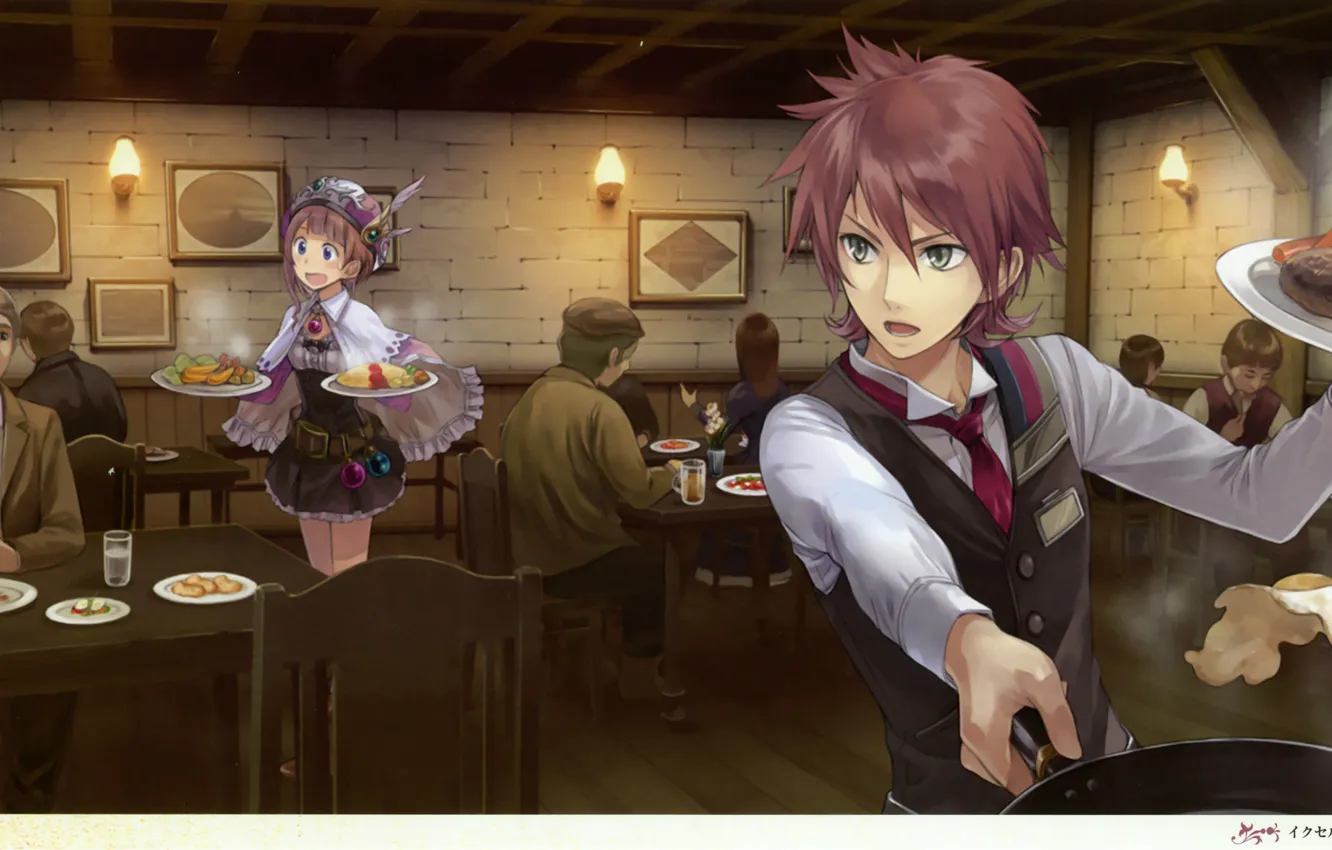 Photo wallpaper table, people, chairs, cafe, plates, the waiters, atelier rorona, rororina frywell