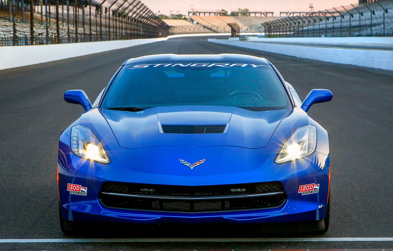 Photo wallpaper blue, lights, Corvette, Chevrolet, the front, Stingray, Pace Car, Indy 500