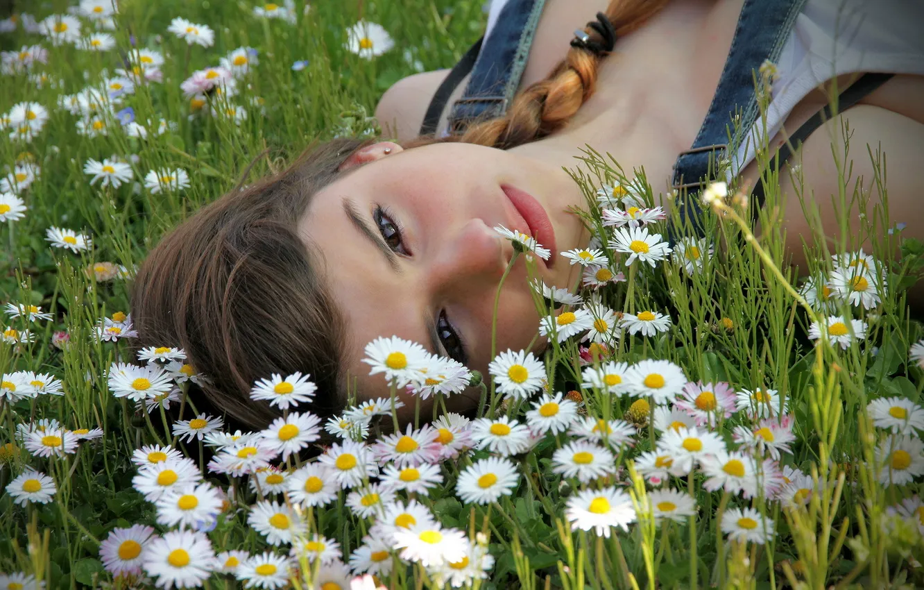 Photo wallpaper summer, girl, flowers