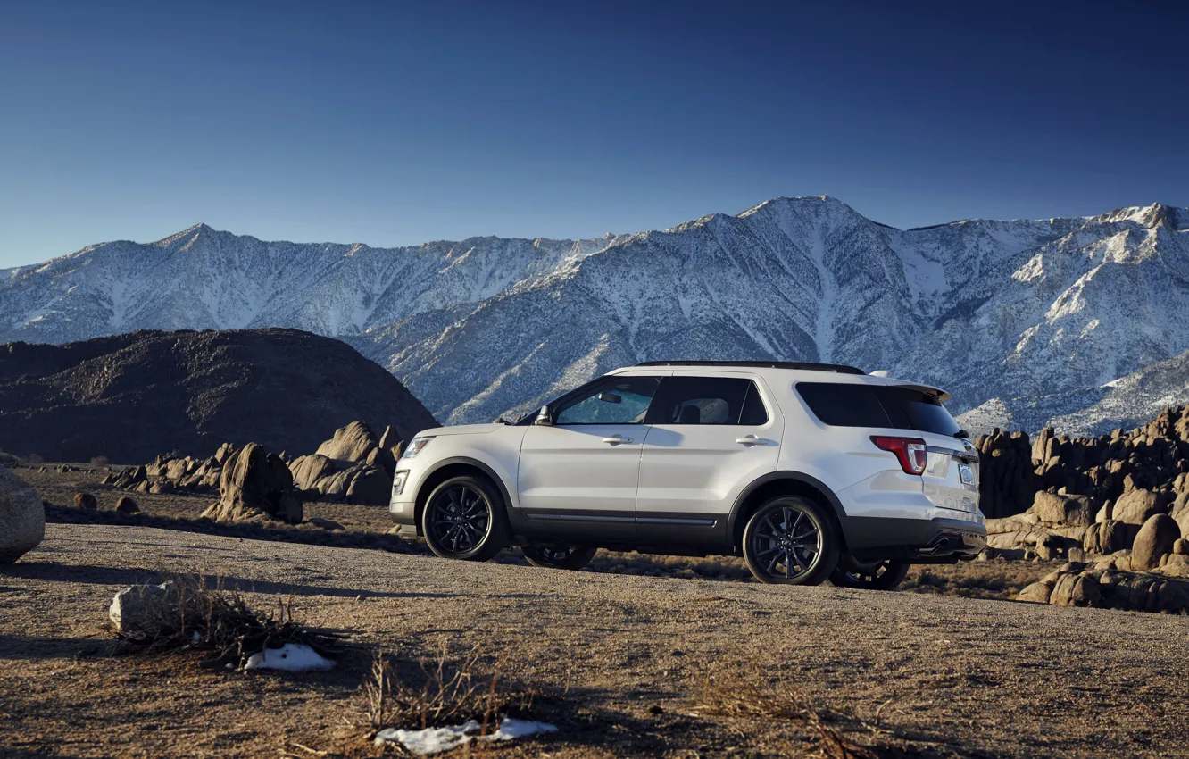 Photo wallpaper road, white, mountains, stones, Ford, Sport, SUV, Explorer