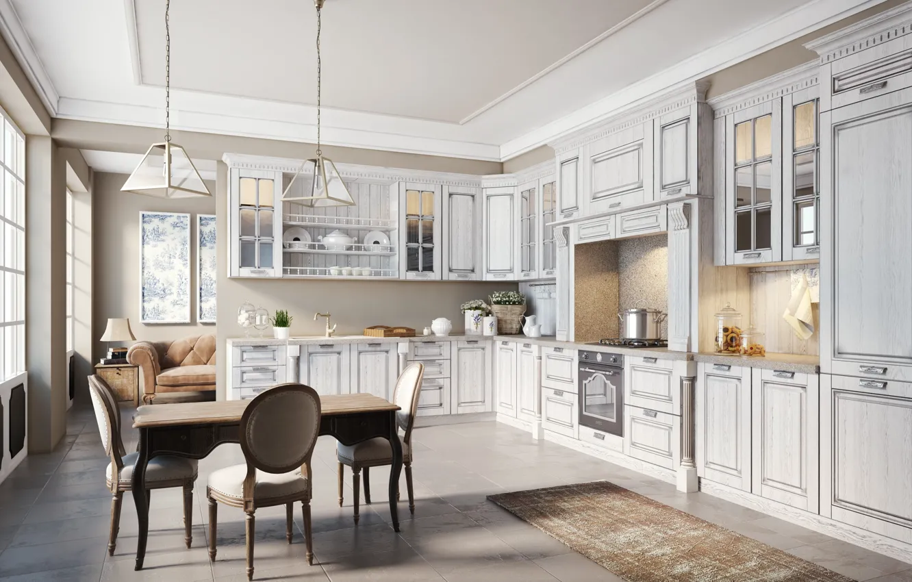 Photo wallpaper interior, kitchen, dining room, Italian design, Provence style, Kitchen Orbetello