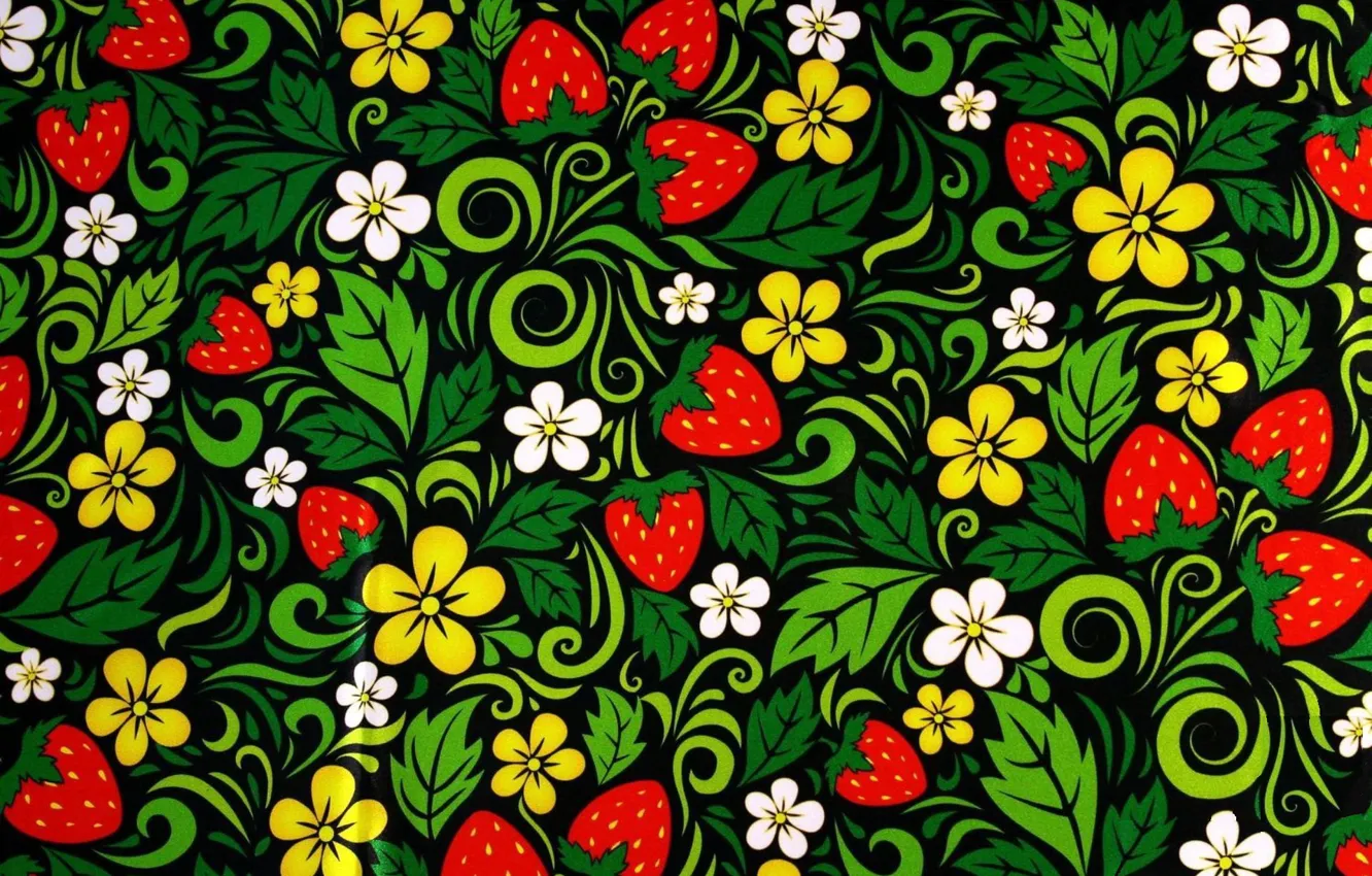 Photo wallpaper berries, texture, painting, Khokhloma