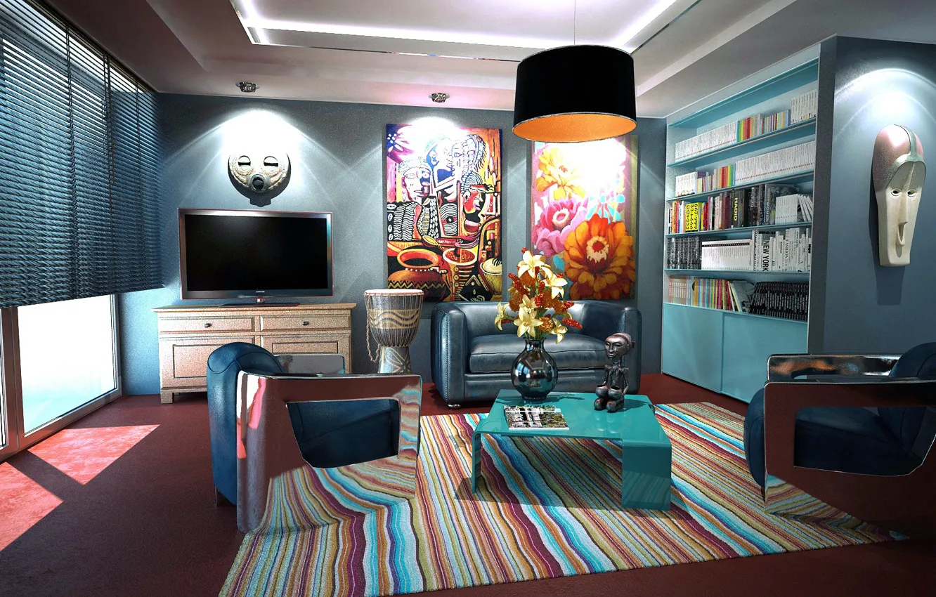 Photo wallpaper light, flowers, room, sofa, carpet, interior, picture, chair