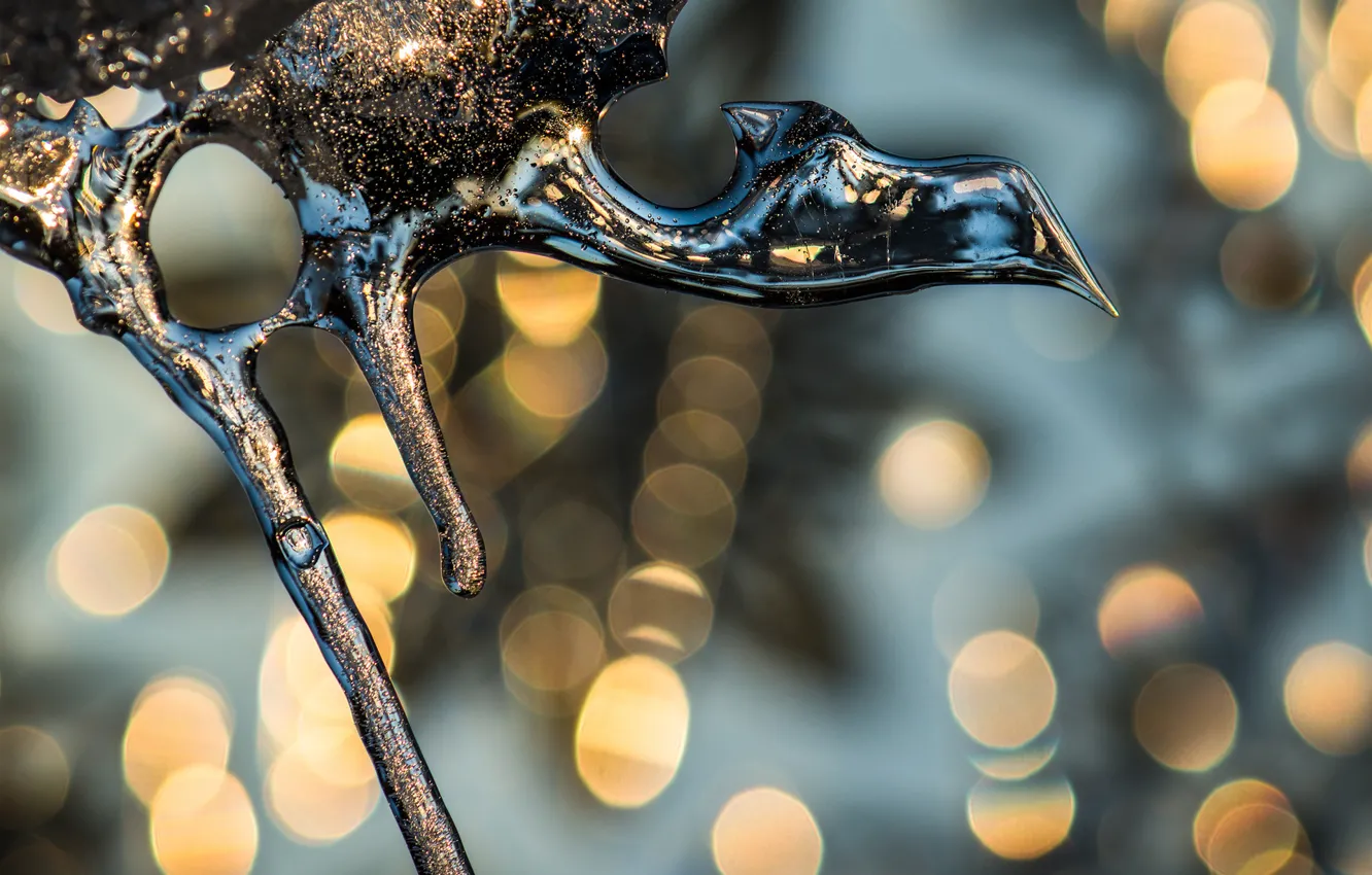 Photo wallpaper ice, bubbles, focus, icicles, figure, bokeh