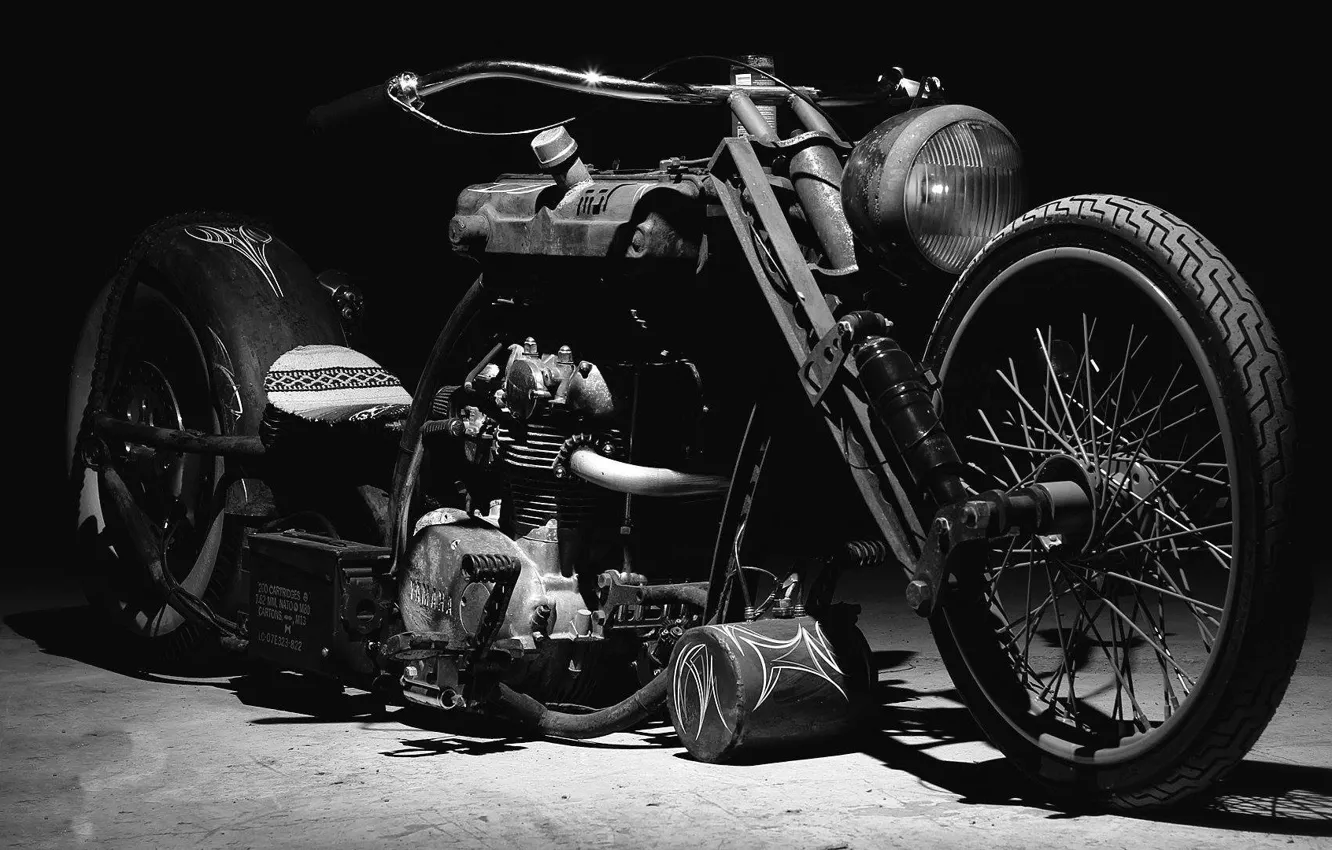 Photo wallpaper Old, black and white, motorbike