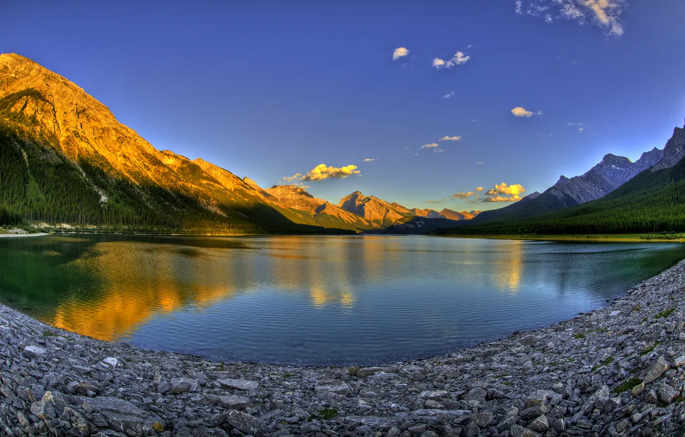 Photo wallpaper sunset, mountains, lake, Canada