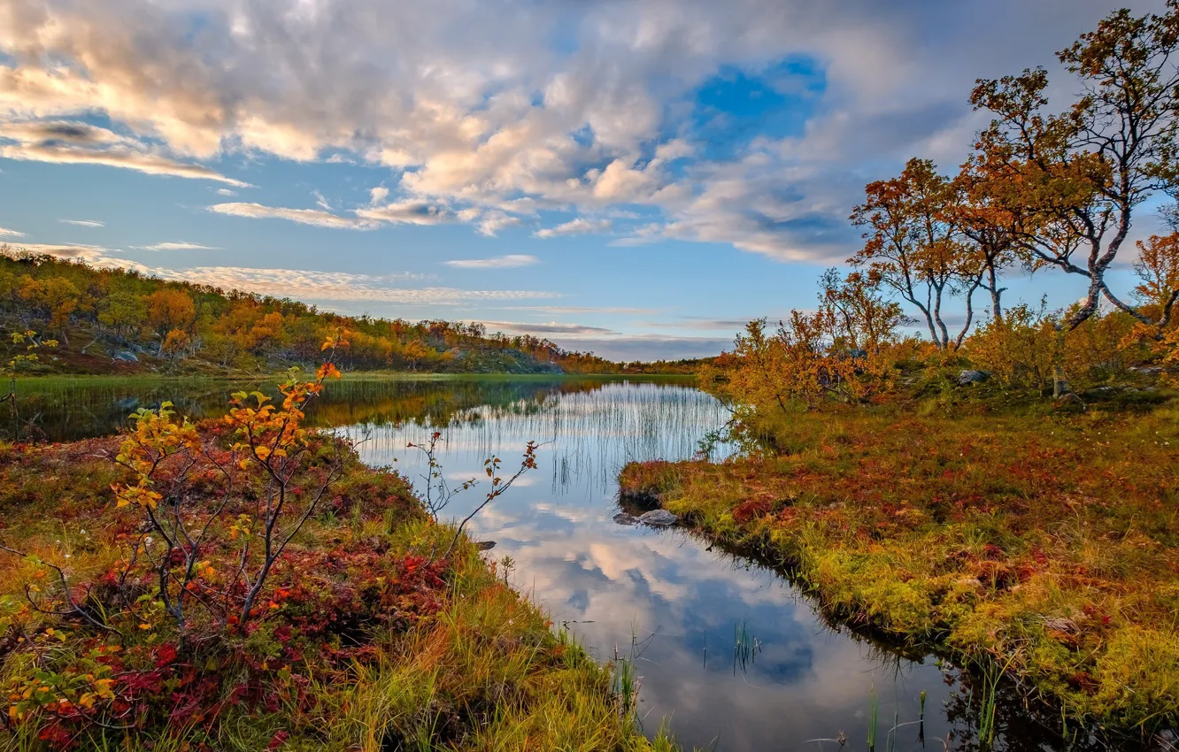 Photo wallpaper autumn, the sky, clouds, river