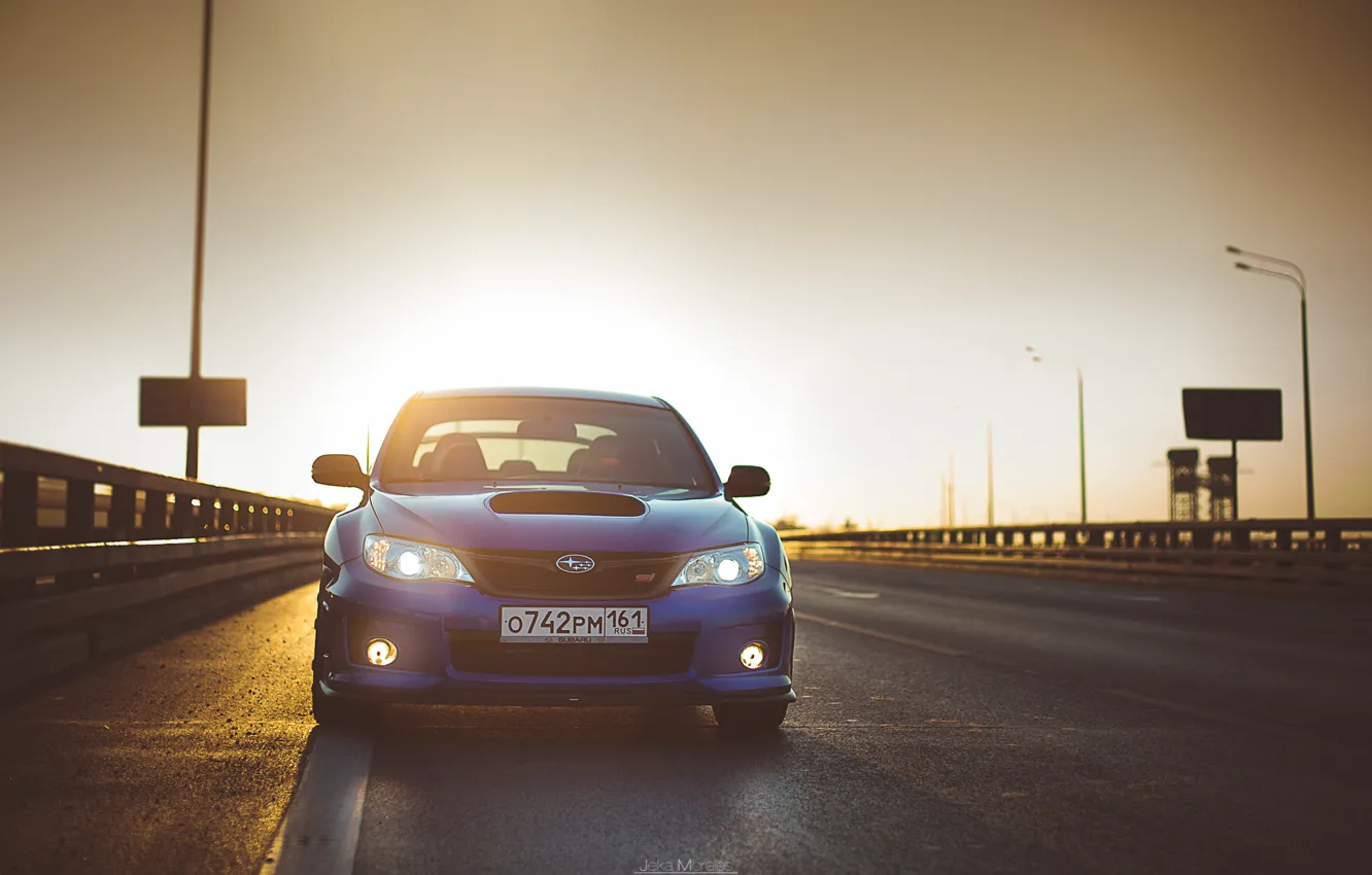 Photo wallpaper light, background, Wallpaper, Subaru, Impreza, car, blue, the front