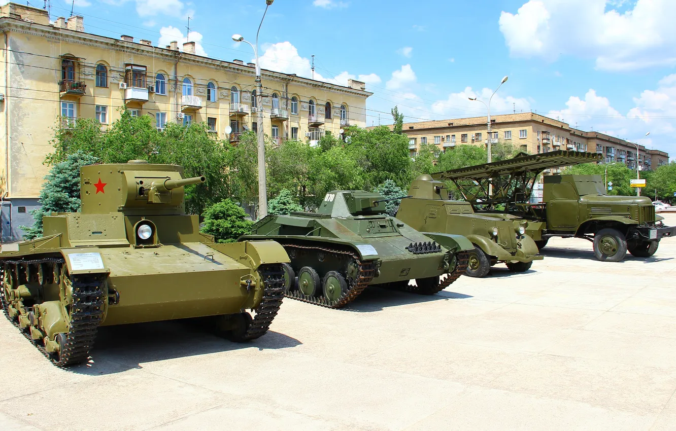 Photo wallpaper tank, T-26, Volgograd, T-60, Military equipment, Museum-panorama of the Battle of Stalingrad, BA-20M, BM-13 Katyusha