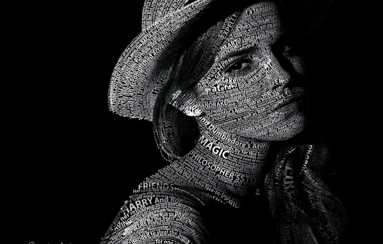 Photo wallpaper text, Emma Watson, Emma Watson, Typography, Portrait, Text