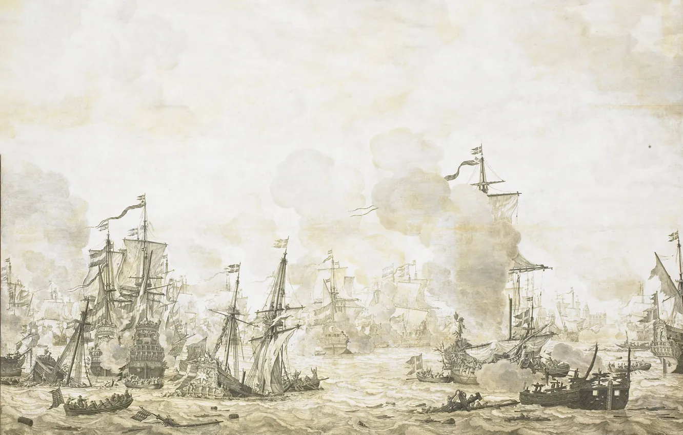 Photo wallpaper figure, ink, Willem van de Velde I, Willem van de Velde the Elder, An episode …