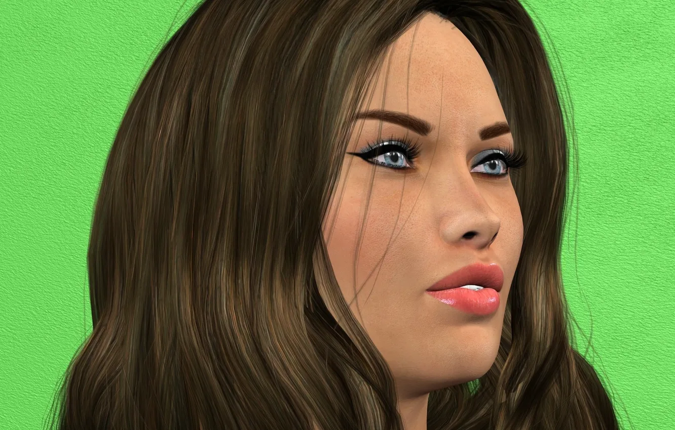 Photo wallpaper girl, portrait, hairstyle, green background