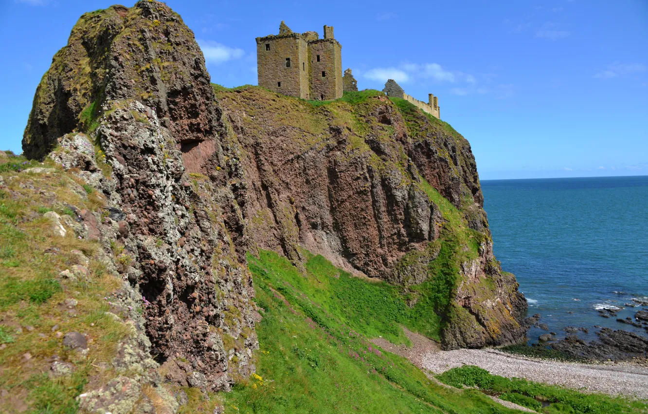 Photo wallpaper sea, rock, castle, coast, England, Dunnottar Castle