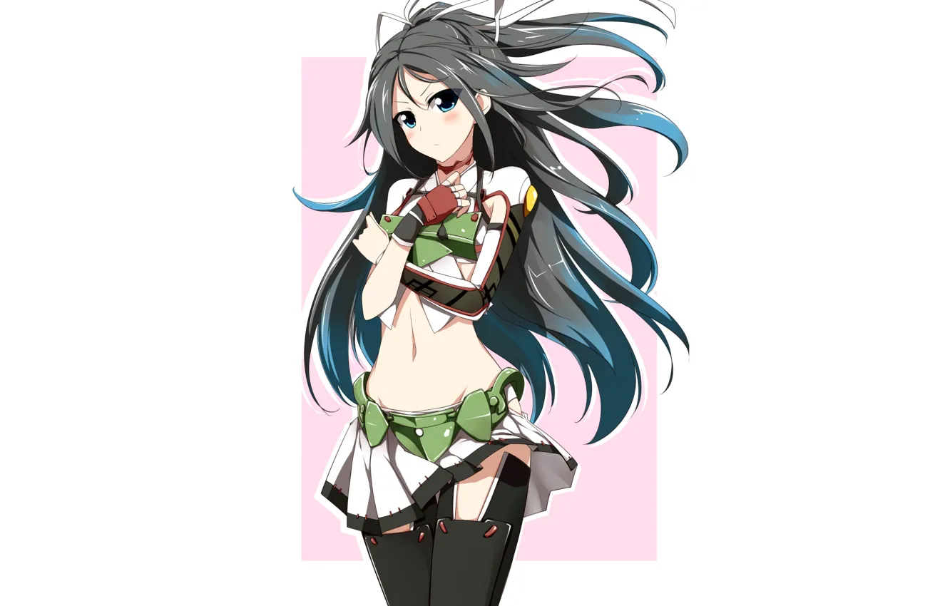 Photo wallpaper girl, sexy, blouse, thighhighs, long hair, anime, blue eyes, beautiful