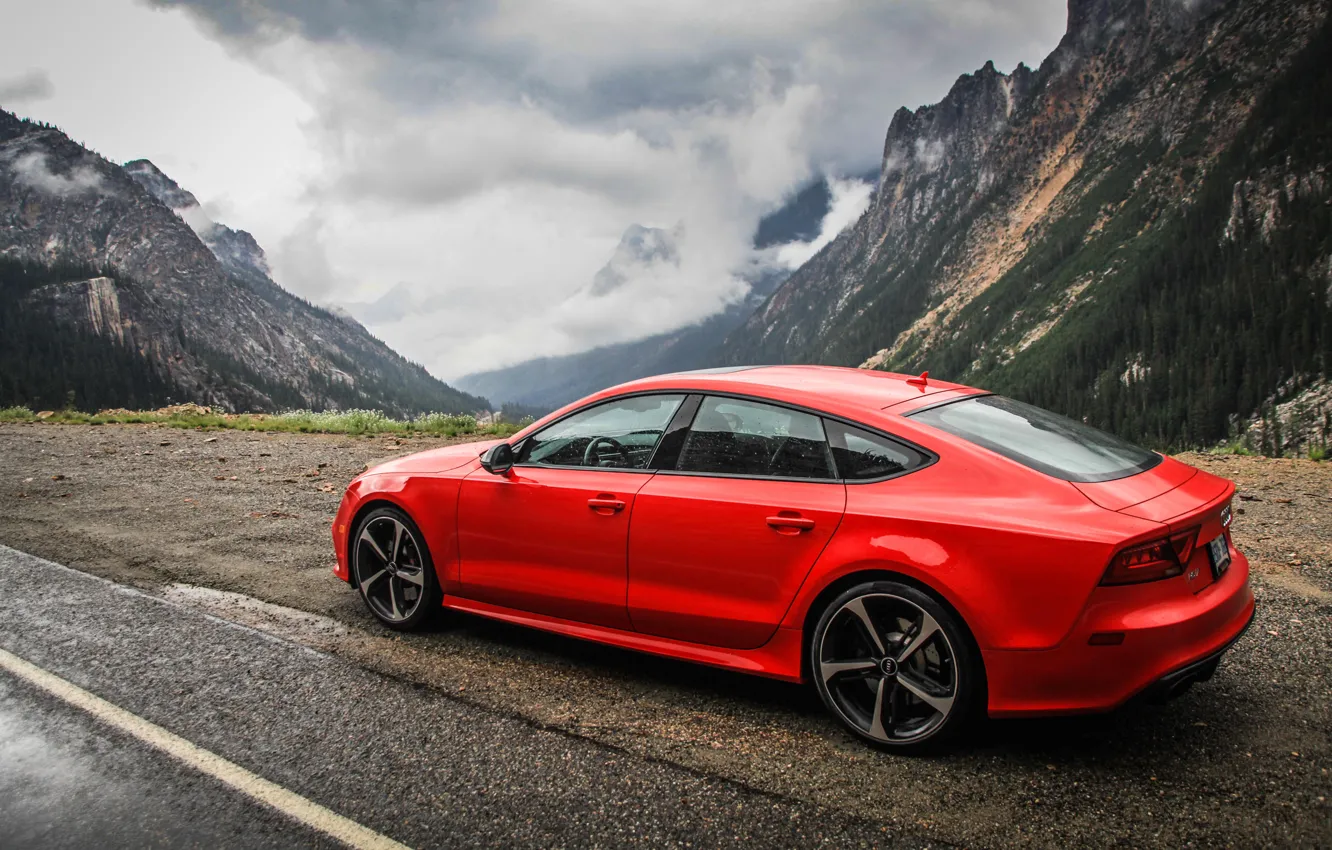 Photo wallpaper Audi, Mountains, Red, RS7