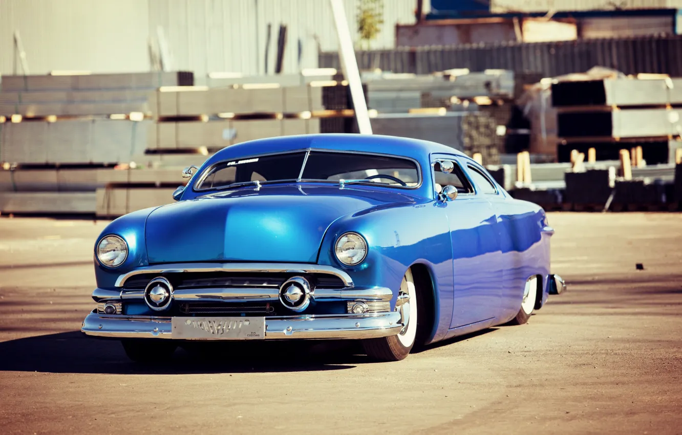 Photo wallpaper Blue, Lead Sled, 1951 Year, Shoebox, Ford Custom Deluxe