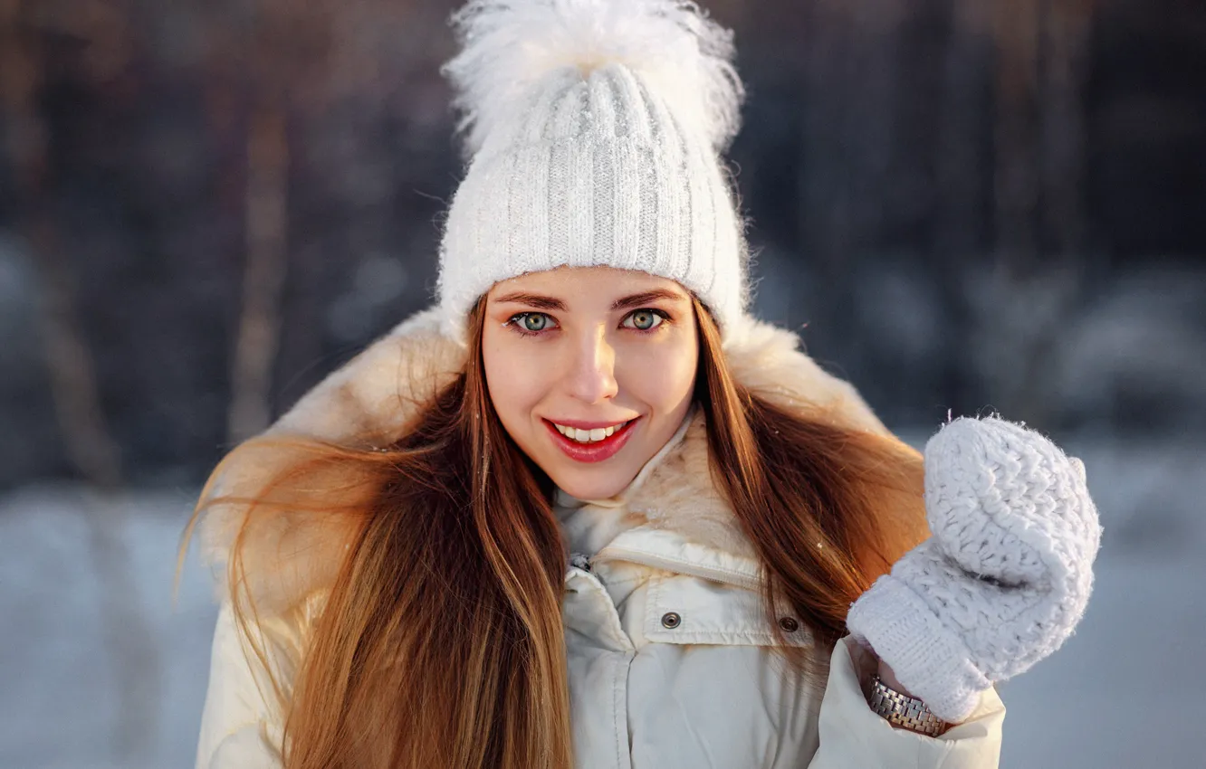 Photo wallpaper winter, smile, hat, Girl, Alex Kashechkin, Daria Dementieva