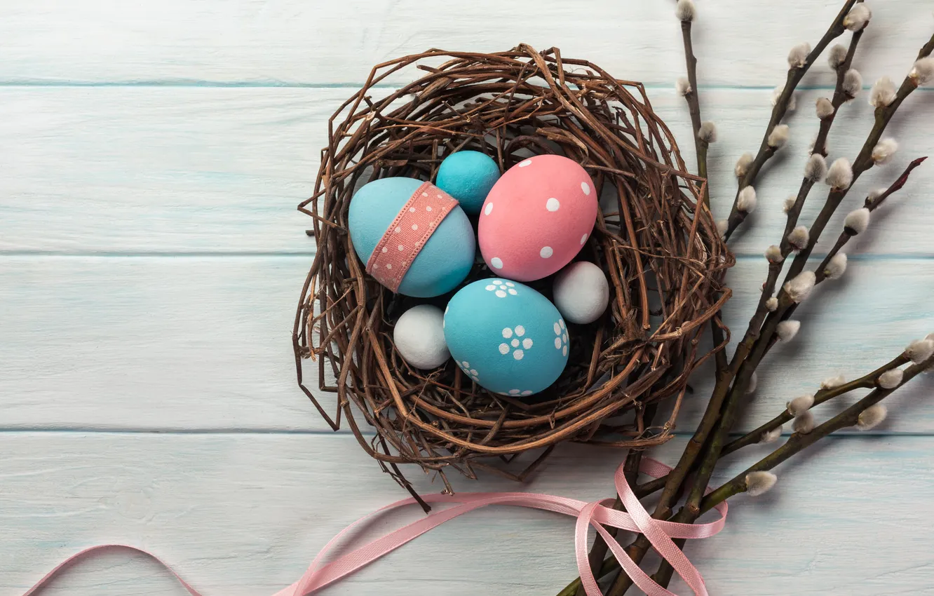 Photo wallpaper eggs, spring, colorful, Easter, happy, Verba, spring, Easter