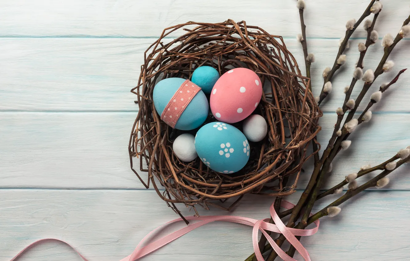 Photo wallpaper eggs, spring, colorful, Easter, Verba, spring, Easter, eggs