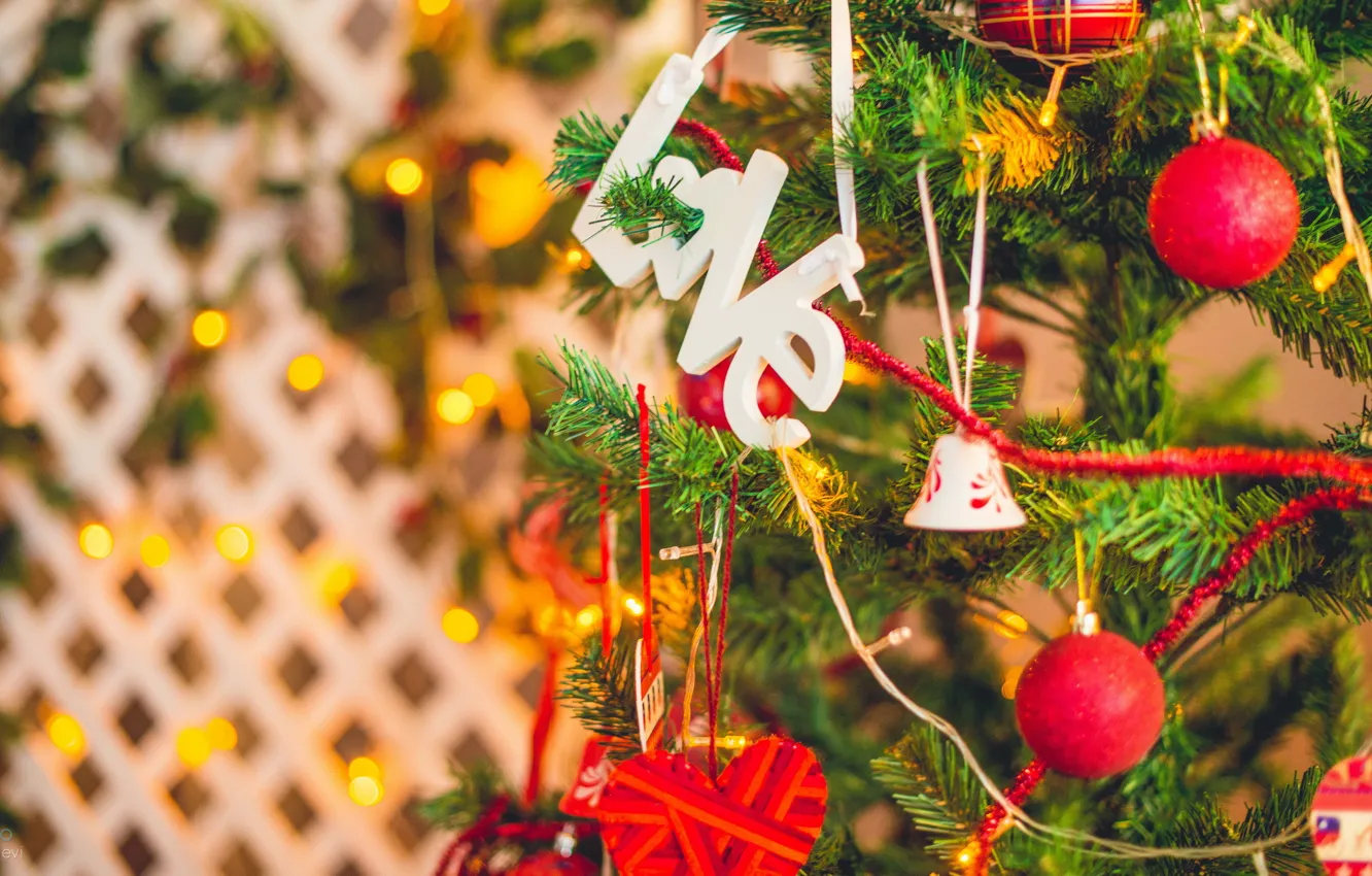 Photo wallpaper balls, holiday, tree, new year, light, love, new year, merry christmas