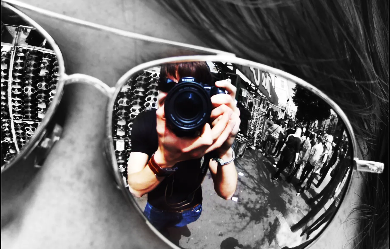 Photo wallpaper reflection, glasses, lens