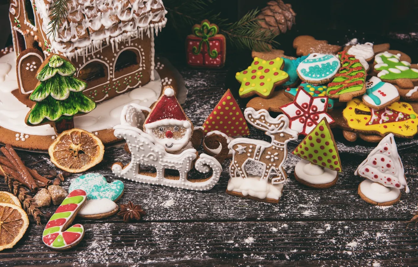 Photo wallpaper branches, holiday, Board, Christmas, cookies, sugar, tree, bumps