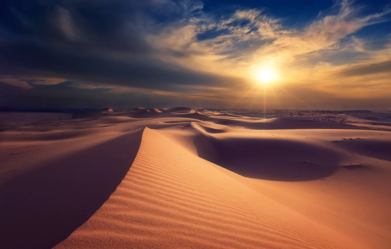 Photo wallpaper sand, the sun, desert, dunes
