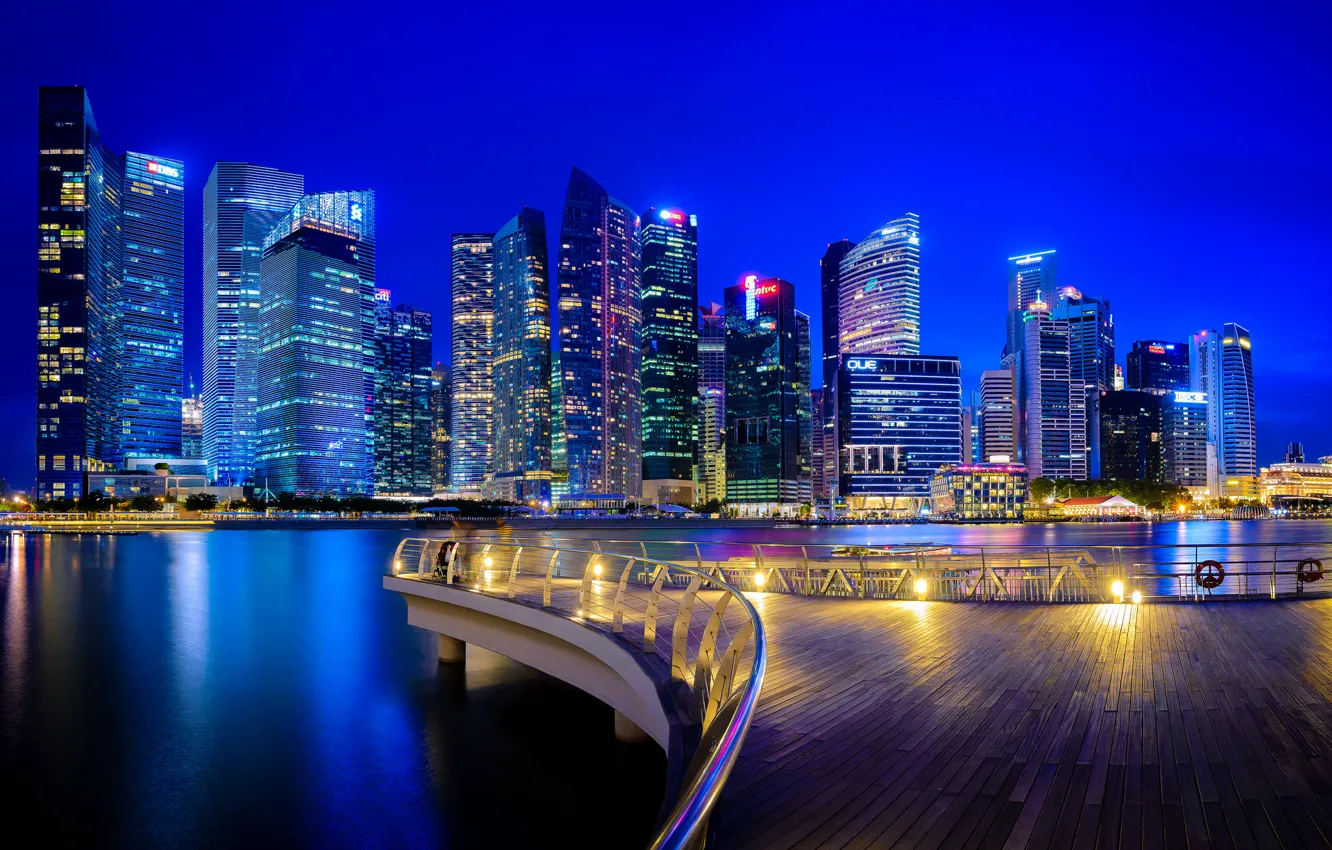 Photo wallpaper building, Singapore, night city, skyscrapers, Singapore