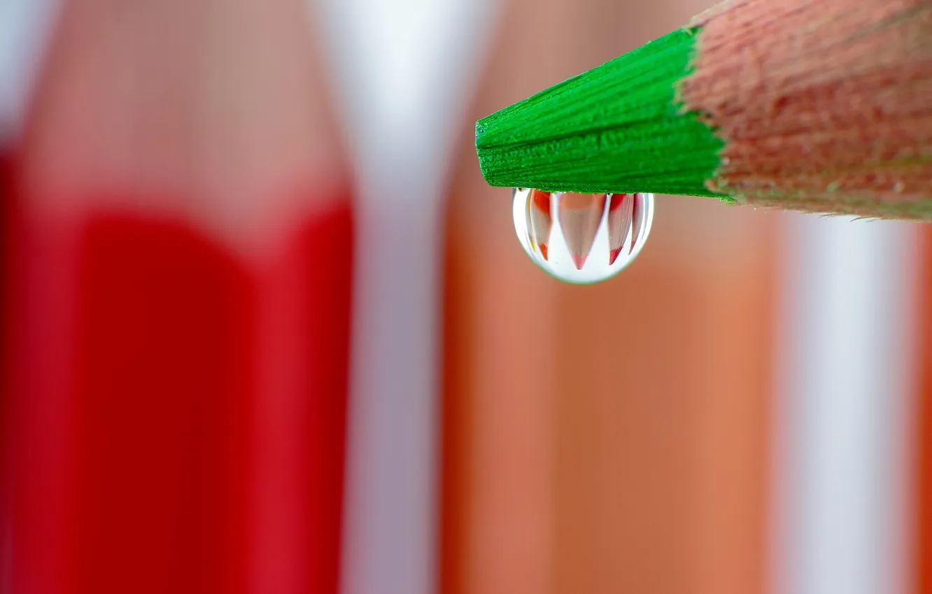 Photo wallpaper drops, macro, pencils