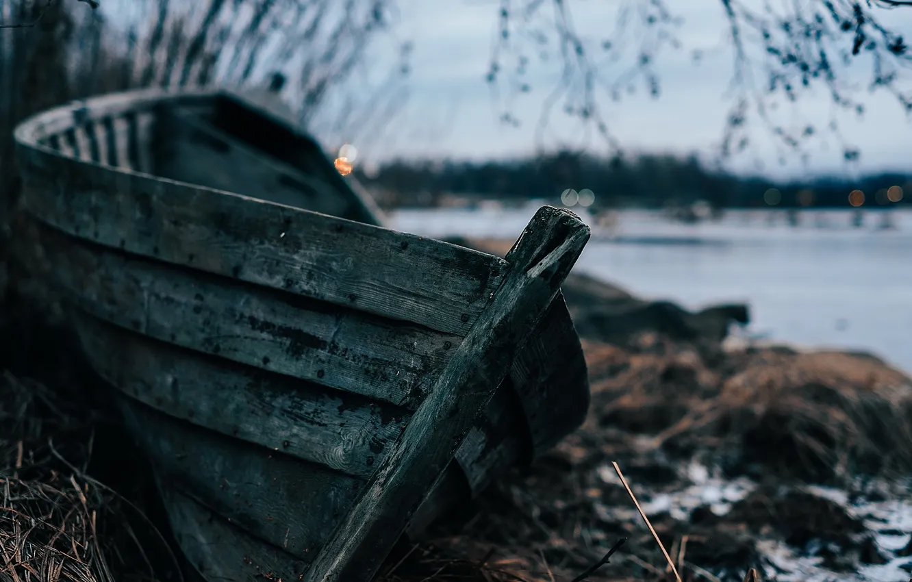 Photo wallpaper nature, river, boat