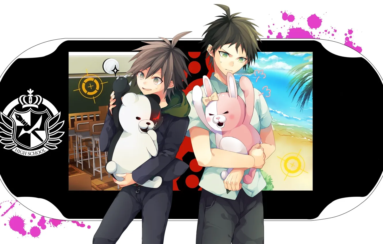 Photo wallpaper game, beach, bear, sky, anime, cloud, mountains, red eyes