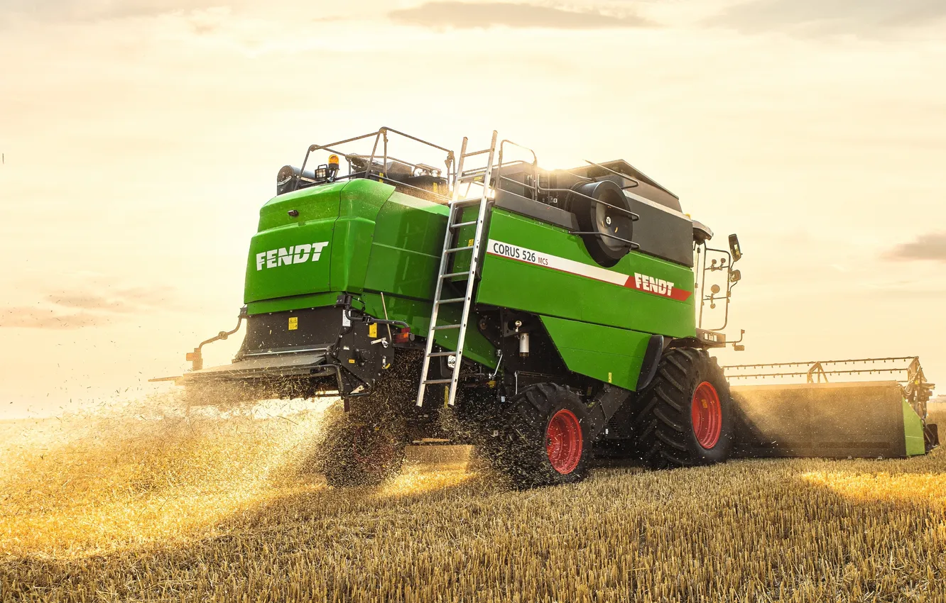 Photo wallpaper field, dust, harvester, harvesting, Fendt