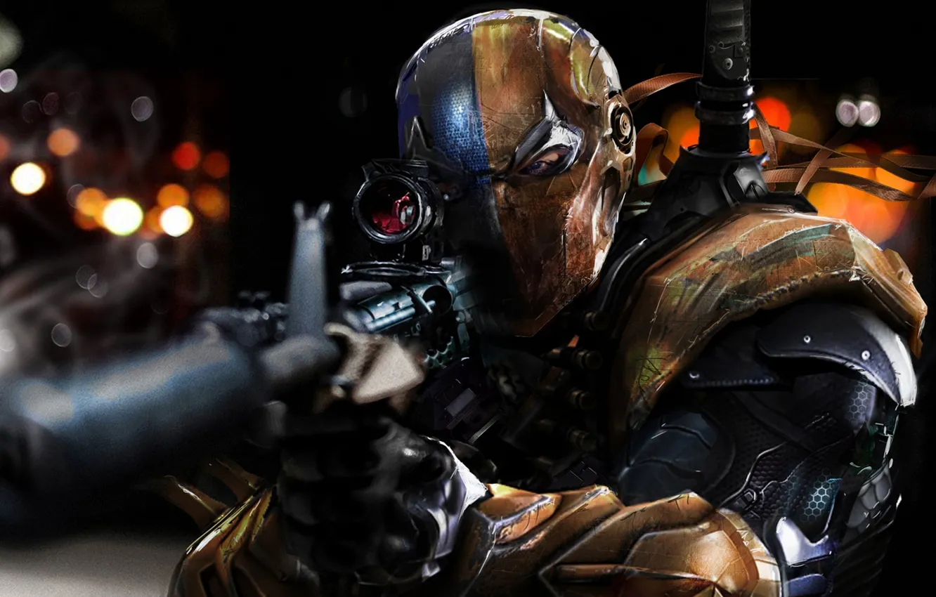 Photo wallpaper mask, sniper rifle, Killer, Slade Wilson, Deathstroke