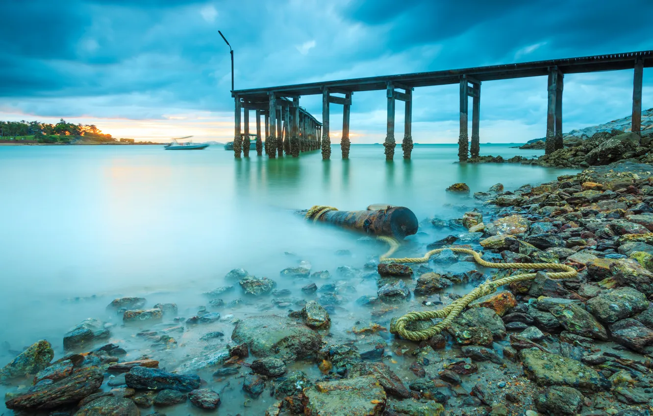 Photo wallpaper sea, beach, summer, the sky, stones, shore, pierce, summer