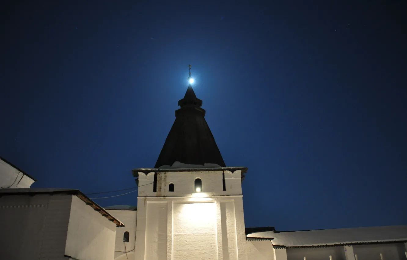 Photo wallpaper night, wall, the moon, tower, fortress, the monastery, Holy places, pilgrimage