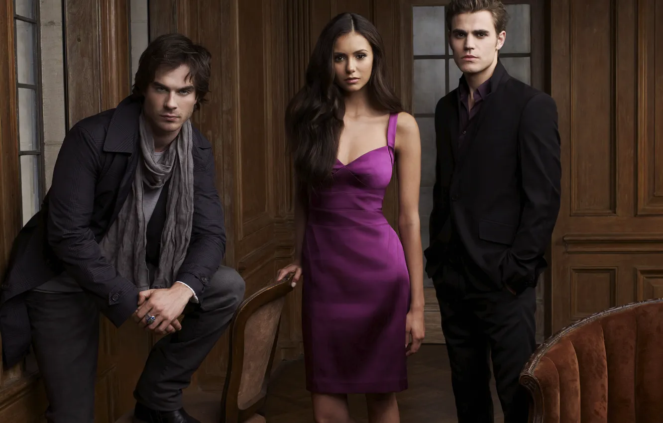 Photo wallpaper photo, the series, Elena, The vampire diaries, Stefan, Damon