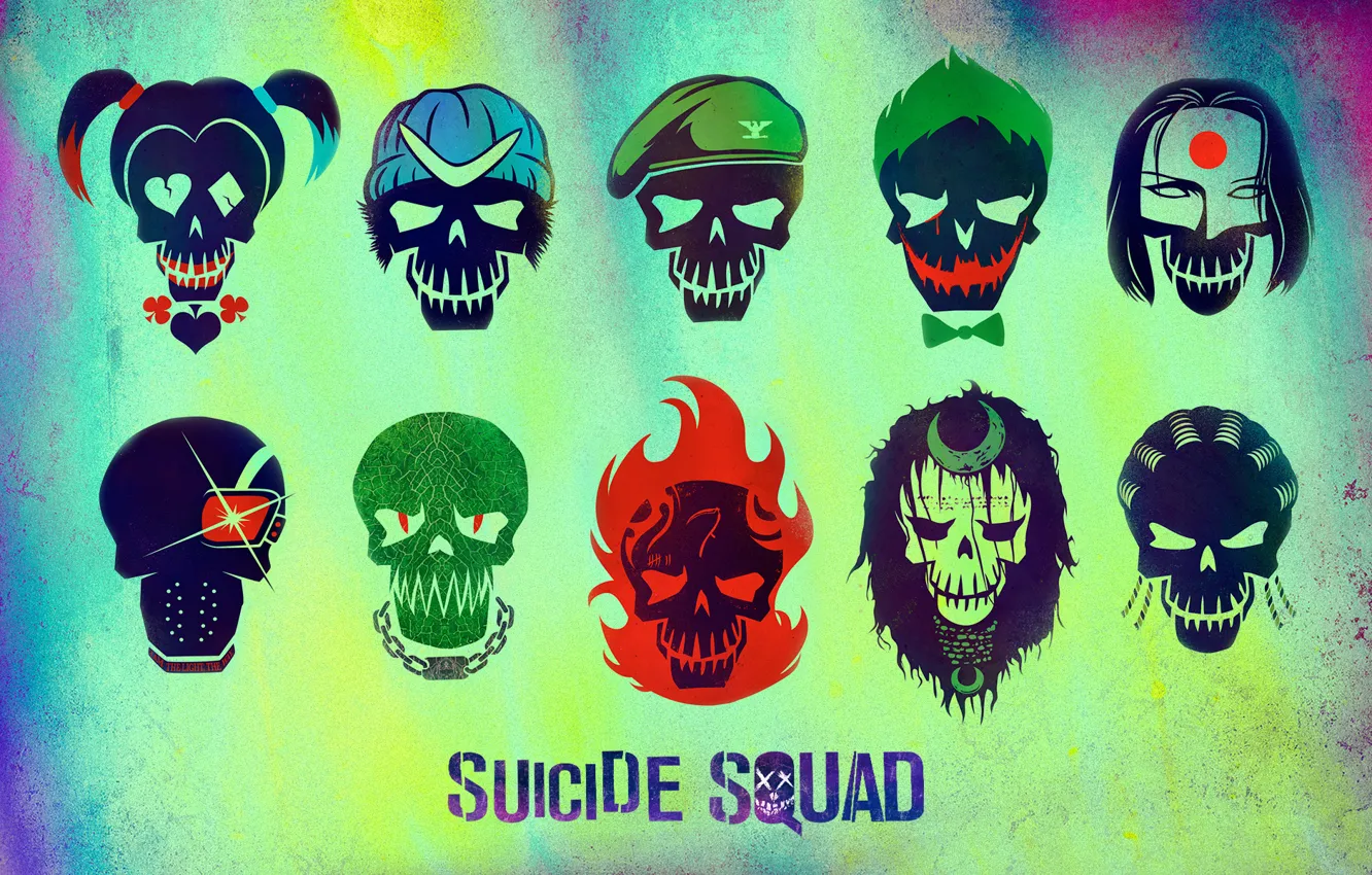 Photo wallpaper Slipknot, Joker, Diablo, Katana, Deadshot, Harley Quinn, Killer Croc, Boomerang