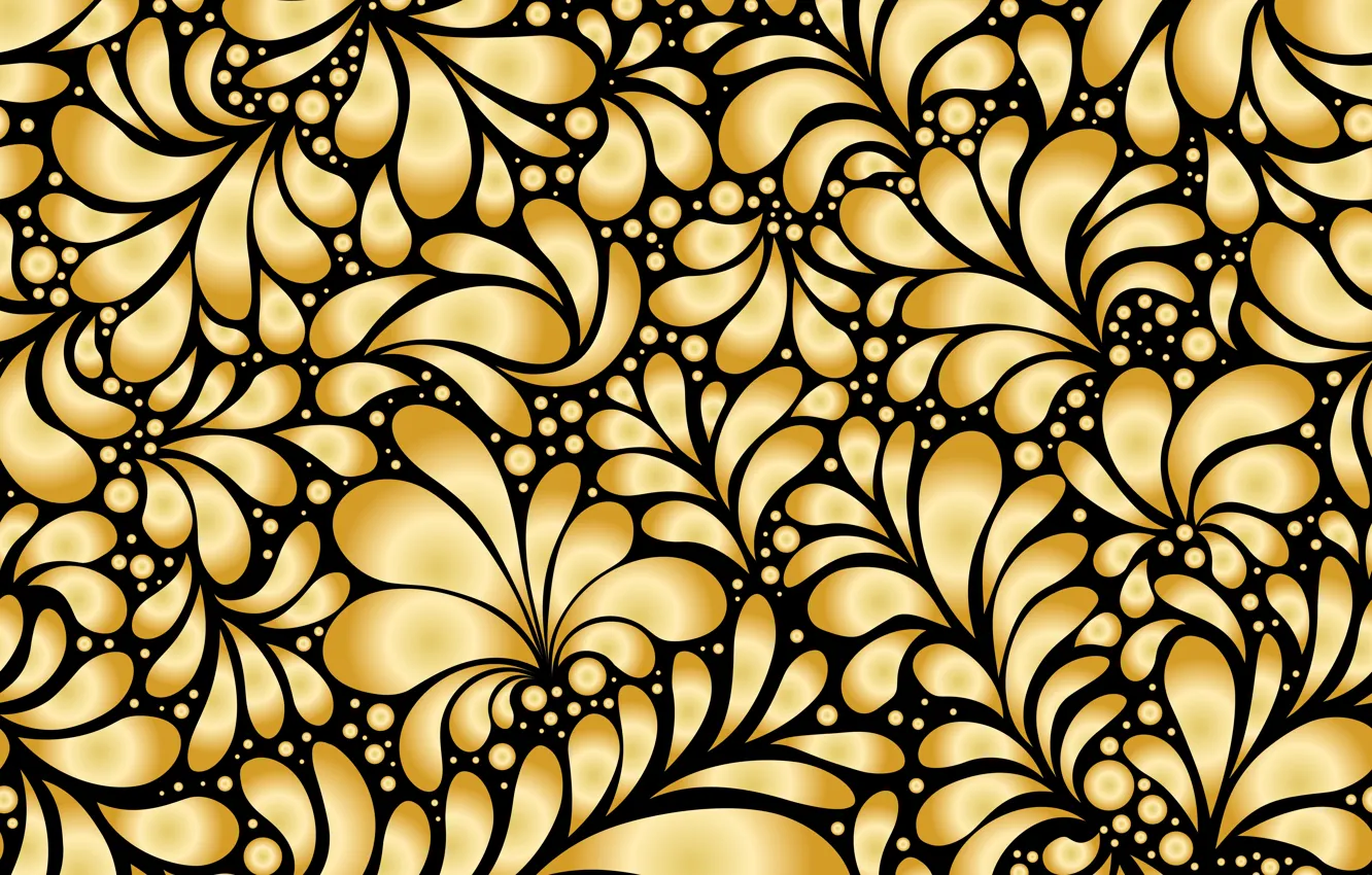 Photo wallpaper flowers, pattern, black, gold, ornament