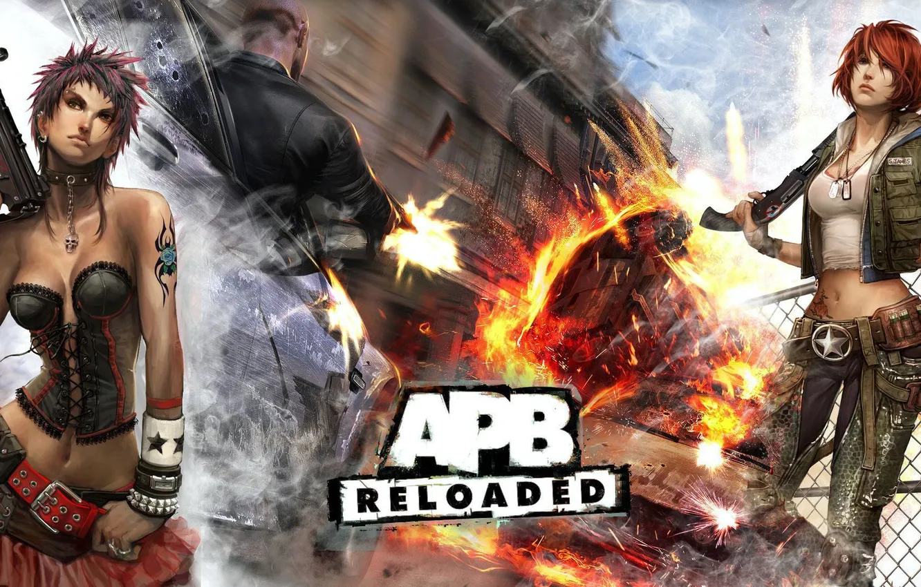 Photo wallpaper fire, gun, APB, APB: Reloaded