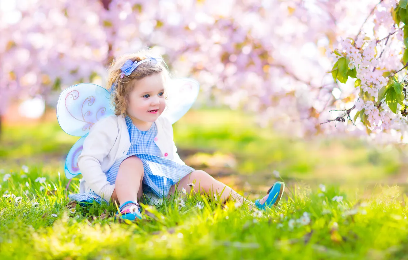 Photo wallpaper field, flowers, nature, children