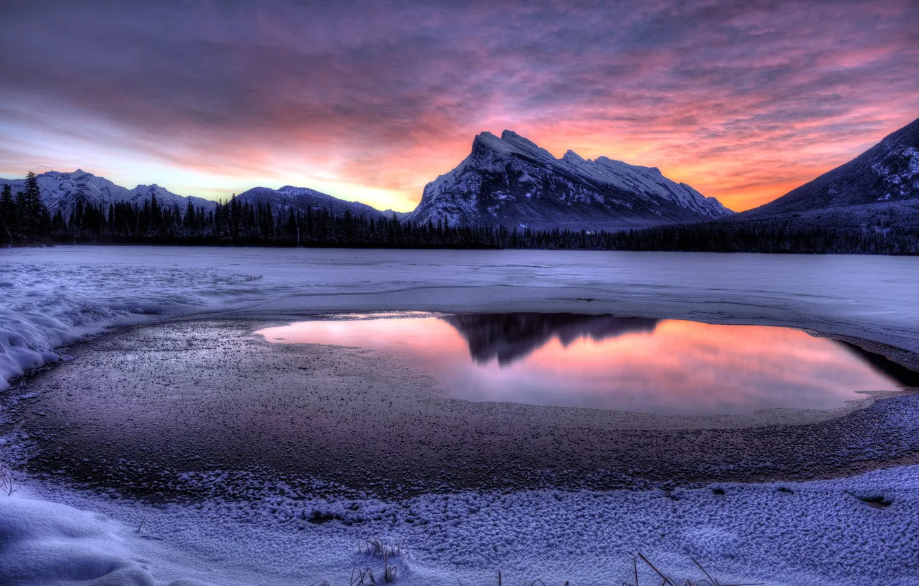 Photo wallpaper landscape, sunset, mountains