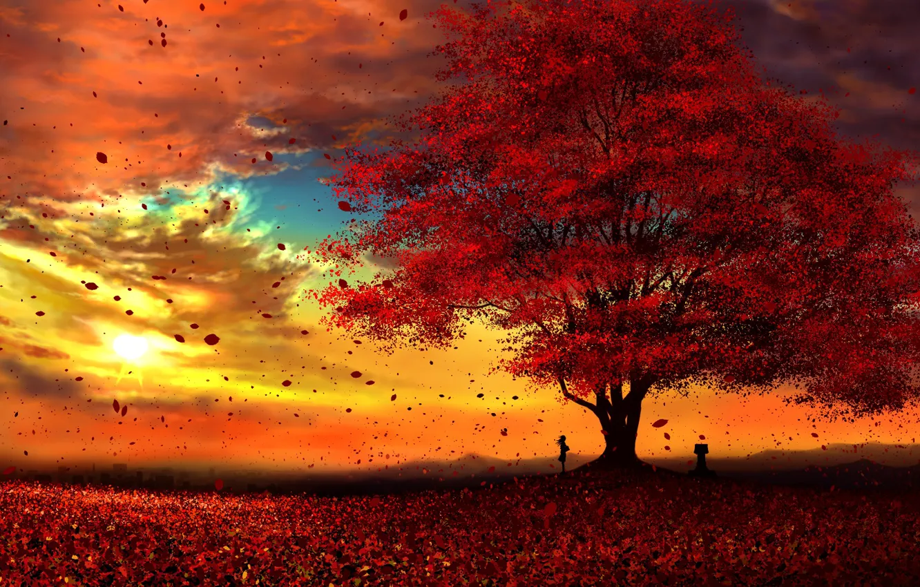 Photo wallpaper autumn, girl, sunset, kun52
