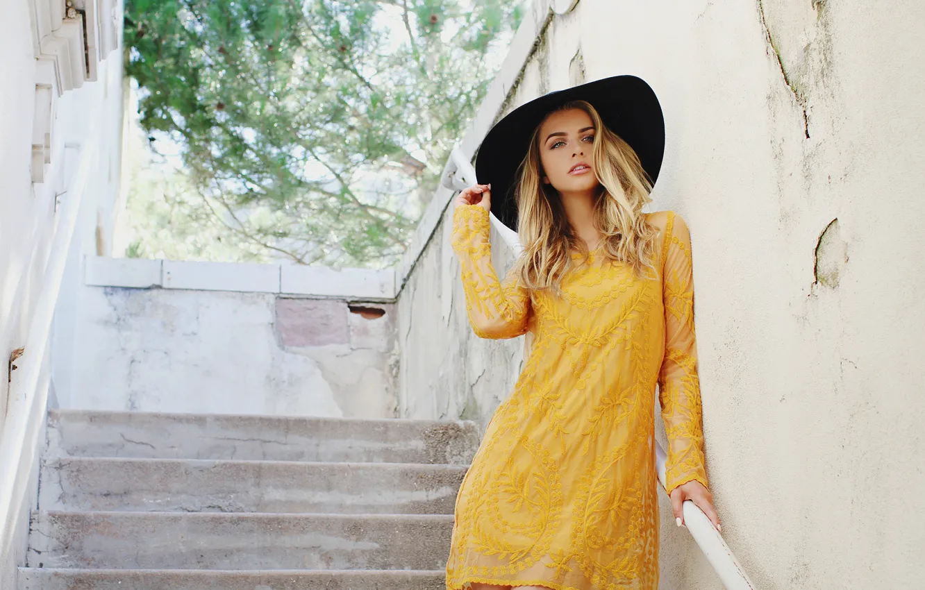 Photo wallpaper look, girl, photo, wall, sweetheart, model, hat, figure