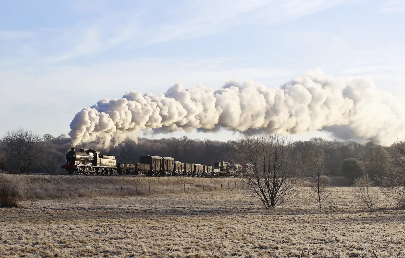 Photo wallpaper landscape, the engine, railroad
