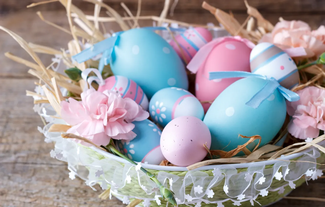 Photo wallpaper flowers, Easter, basket, COMPOSITION, HOLIDAY, Myfoodie