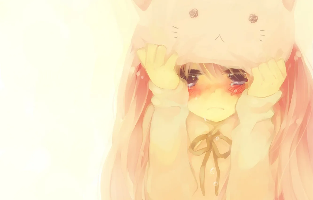 Photo wallpaper sadness, hat, tears, art, girl, vocaloid, bow, megurine luka