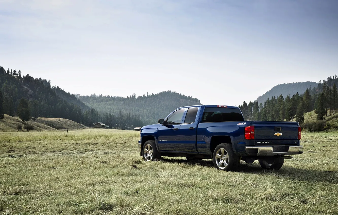 Photo wallpaper forest, grass, blue, Chevrolet, day, pickup, Silverado