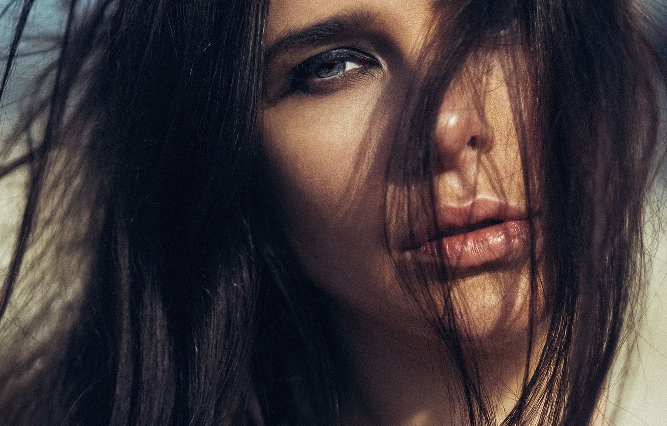 Photo wallpaper look, girl, hair, portrait, brunette, lips, photographer, Pavel Tsvetkov