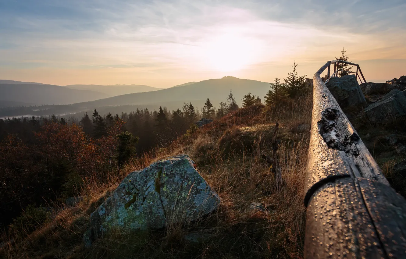Photo wallpaper landscape, mountains, morning