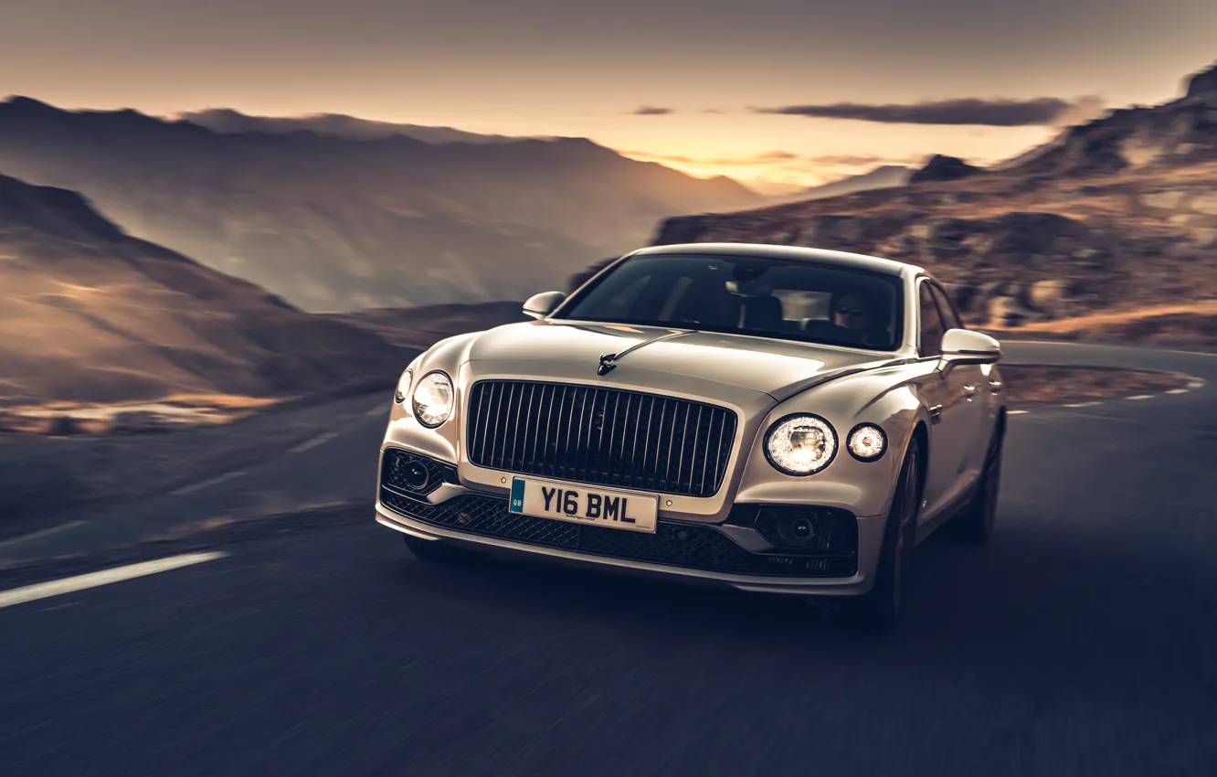 Photo wallpaper sunset, Bentley, Flying Spur, 2020, Blackline